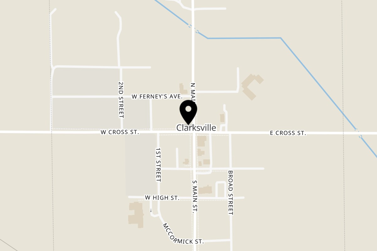 Map showing the location of Michigan Farmhouse Pizza on 109 N Main St in Clarksville